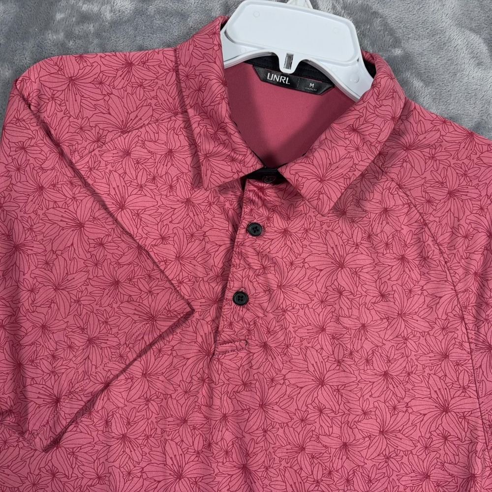 UNRL Golf Polo Shirt Mens Medium Pink Red Floral Printed Stretch Performance